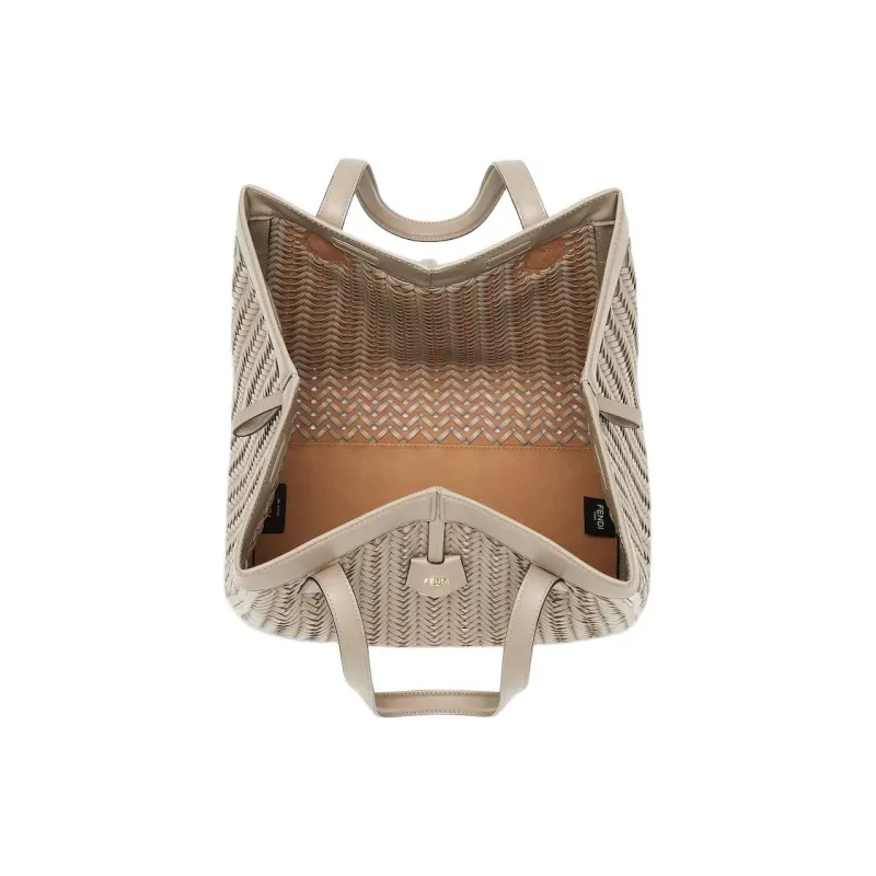 FENDI Leather Tote Bag Shopping Bag Bucket Bag One Shoulder Handbag Large Size Women's Gray-4