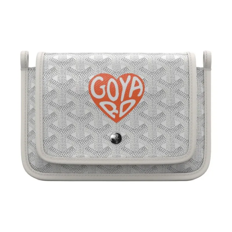 GOYARD Plumet Canvas With Leather WOC Envelope Bag Clutch Crossbody Bag Shoulder Bag Unisex White/Orange Heart Edition-0