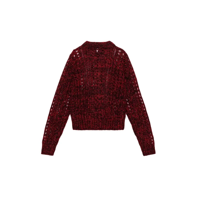 GANNI Mohair Lace Polo Sweater Sweater Women's Red-1