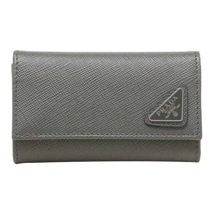 PRADA Saffiano Leather Key Pouch Men's Gray-0
