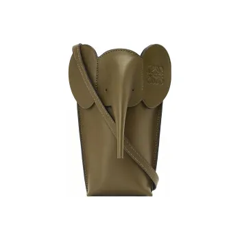 LOEWE Elephant Pocket Cow Leather Cell Phone Pouch Shoulder Bag Crossbody Bag Women's Dark Khaki Green