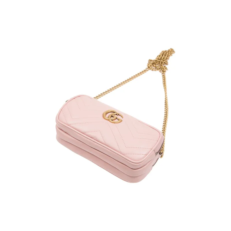 GUCCI GG Marmont Cow Leather Chain Bag, Shoulder Bag, Crossbody Bag Mini Women's Pink Candy-3