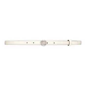 GUCCI Double G Belt Smooth Buckle Leather Belts Women's White 1.2CM