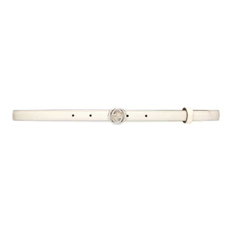 GUCCI Double G Belt Smooth Buckle Leather Belts Women's White 1.2CM-0