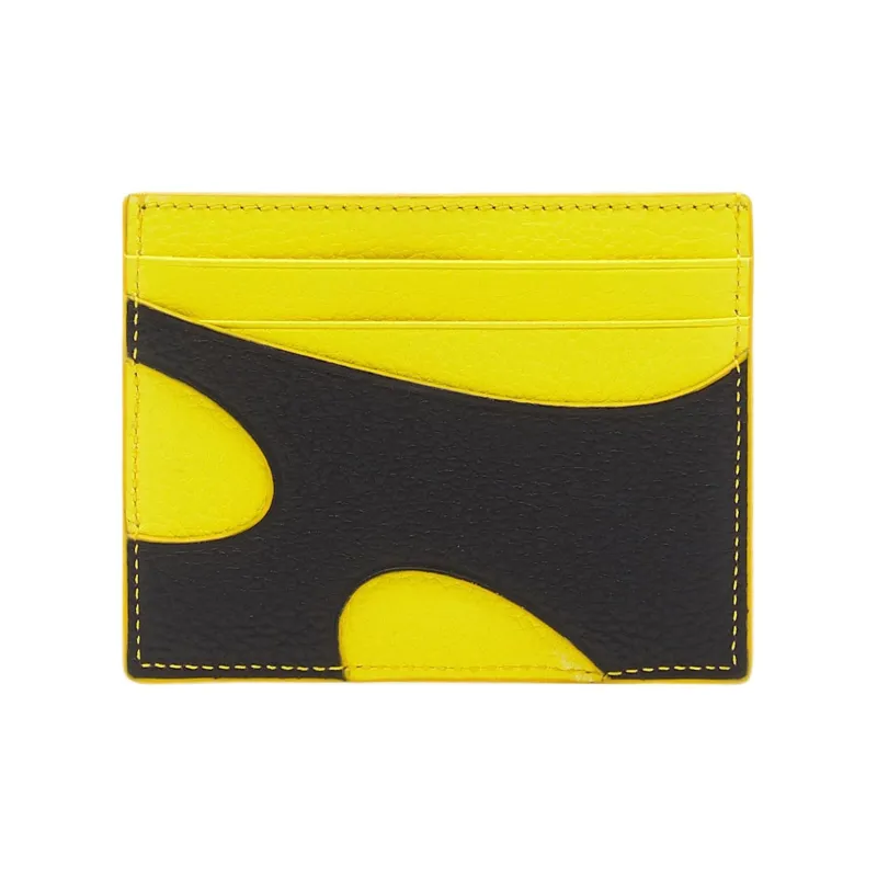 FERRAGAMO Hammered Calfskin Card Holder Card Holder Men's Black & Yellow-2