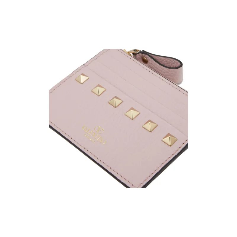 Valentino Rockstud Grained Calfskin Card Holder Women's Water Lilac-4