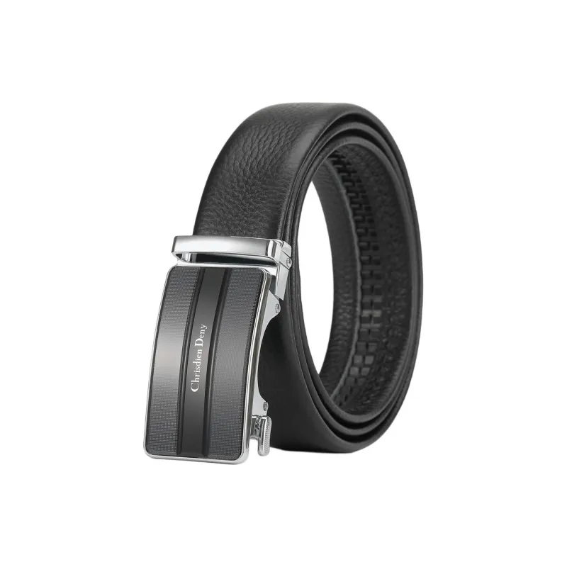 Chrisdien Deny Business Automatic Buckle Head Casual Pants Belt Cow Leather Belt Men's Black Width  3.8cm-0