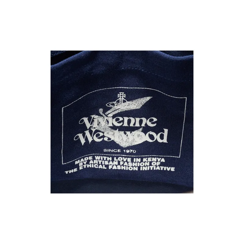 Vivienne Westwood Palm Canvas With Leather Tote Bag, Shopping Bag, Shoulder Bag, Handbag Women's Beige & Marine Blue-7