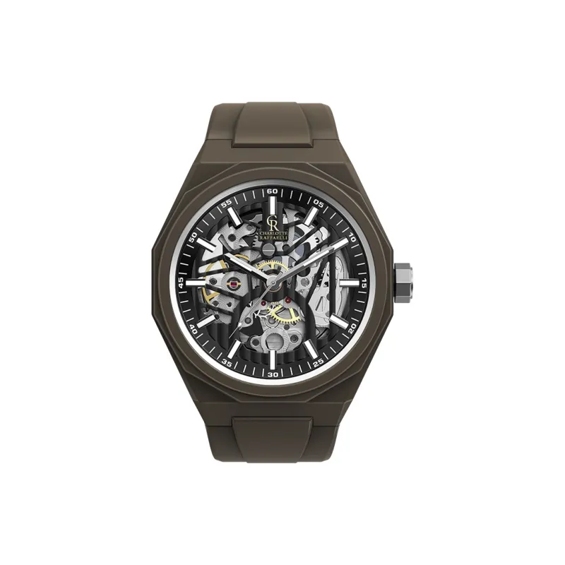 CHARLOTTE RAFFAELLI· Wrist Watch Mechanical Movement Silicone Strap Cut Out Dial Men's Watches Classic Box CRAS002-0