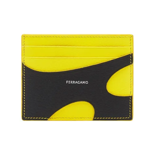 FERRAGAMO Hammered Calfskin Card Holder Card Holder Men's Black & Yellow