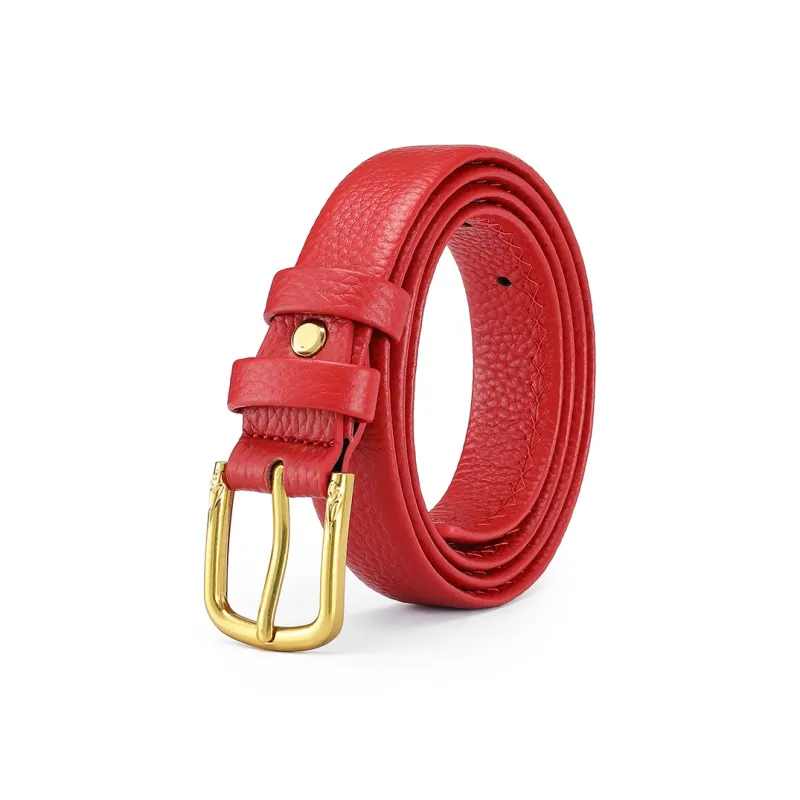 FAIRWHALE Top Grain Cow Leather Alloy Pin Buckle Slim Waist Genuine Leather Belt Women's Width 2.5CM-1