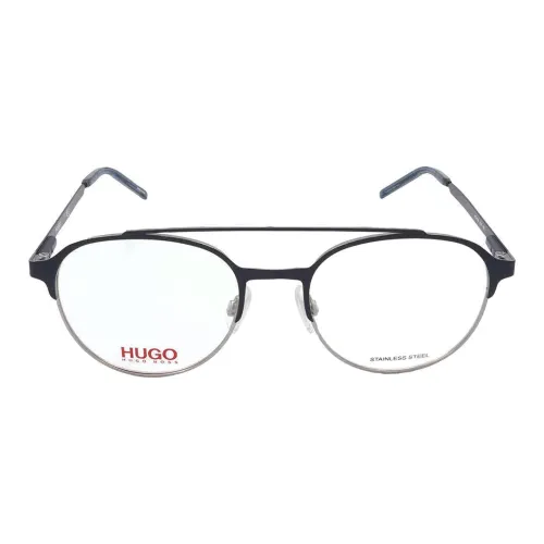 HUGO BOSS Stainless Steel Metal Aviator Eyeglass Frames Men's Black