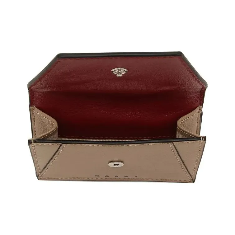MARNI Calfskin Wallet Men's Burgundy & Beige-4
