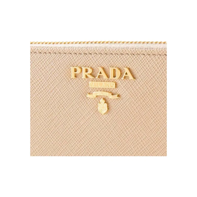 PRADA Leather Wallet Large Size Women's Stone Gray With Cornflower Blue Accents-4