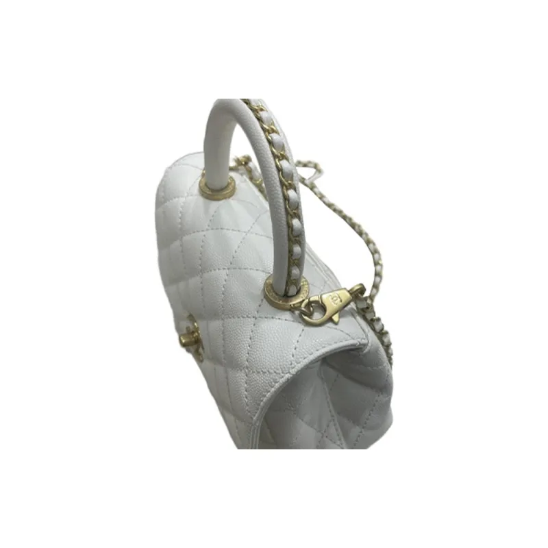 CHANEL 23P Spring Summer Coco Handle Litchi Grain Cow Leather Shoulder Bag, Crossbody Bag, Handbag Mini Women's White-4
