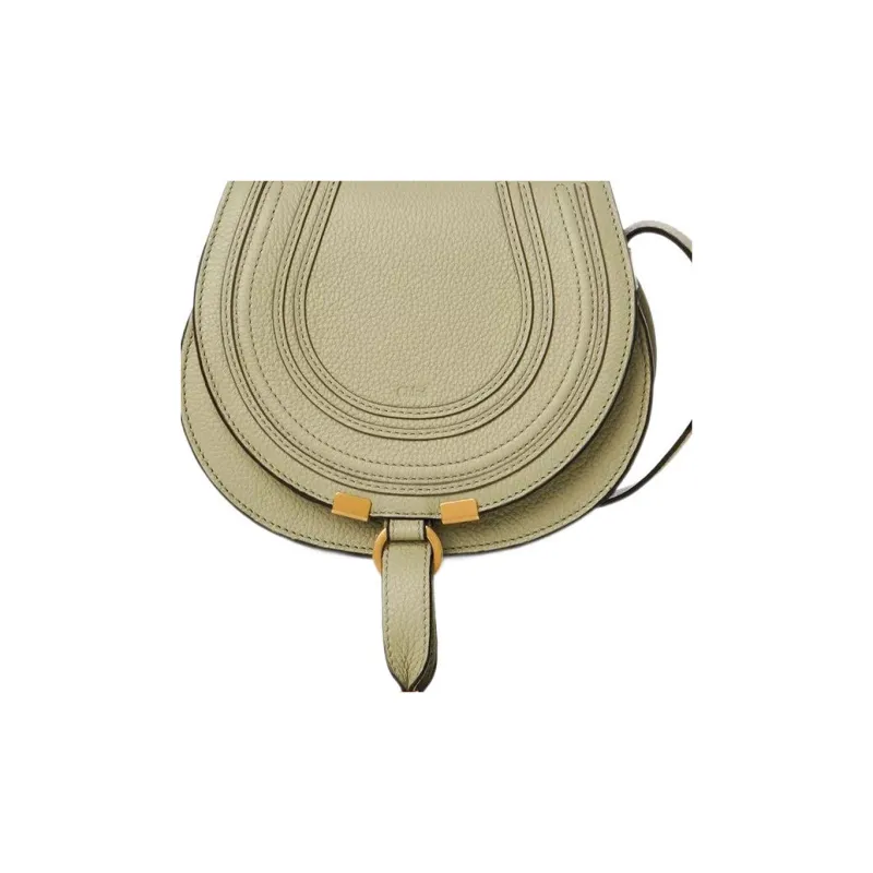 Chloe Marcie Grained Calfskin Saddle Bag Crossbody Shoulder Bag Small Size Women's Light Green-3