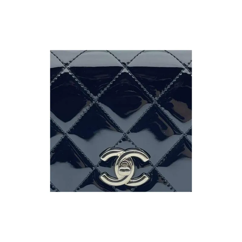 CHANEL Patent Leather Flap Bag, Crossbody Bag, Shoulder Bag Trumpets Women's Black-3