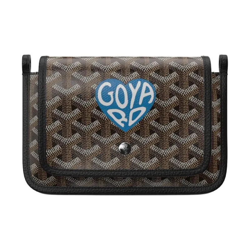 GOYARD Plumet Canvas With Leather Envelope Bag Clutch Crossbody Bag Shoulder Bag Unisex Black/Blue Small Heart Edition-0