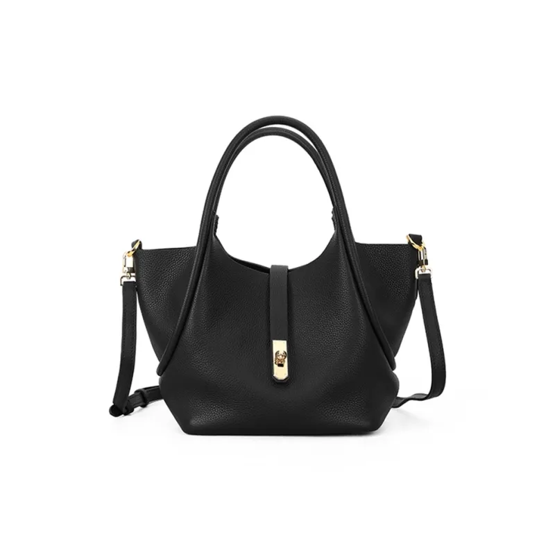 PIERRE CARDIN Versatile Commute Women's Bag Fashion Genuine Leather One Shoulder Handbag Women's Ecru/Black/Brown-9
