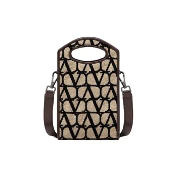 Valentino Leather Trim Crossbody Bag, Shoulder Bag Mini Men's Beige & Black