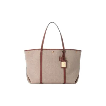 Ralph Lauren Canvas With Leather Tote Bag Shopping Bag Handbag Shoulder Bag Large Size Women's Umber