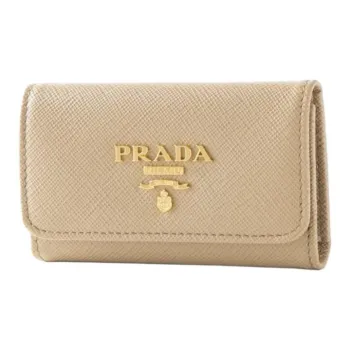 PRADA Saffiano Leather Wallet Women's Stone Gray With Cornflower Blue Accents