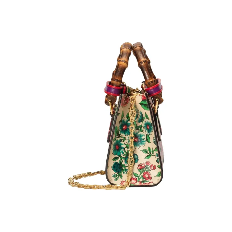 GUCCI Diana Bamboo With Canvas Tote Bag Shopping Bag Handbag Medium Size Women's Multicolor-2