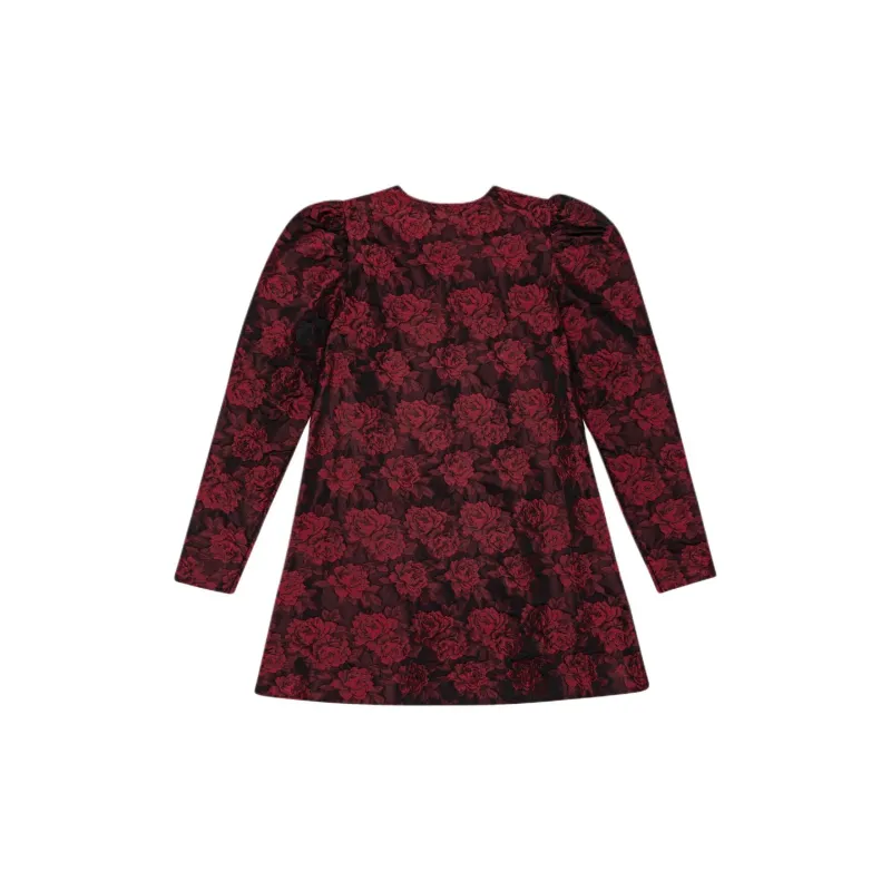 GANNI Red Botanical Jacquard Mini Dress Long Sleeved Dress Women's Red-1