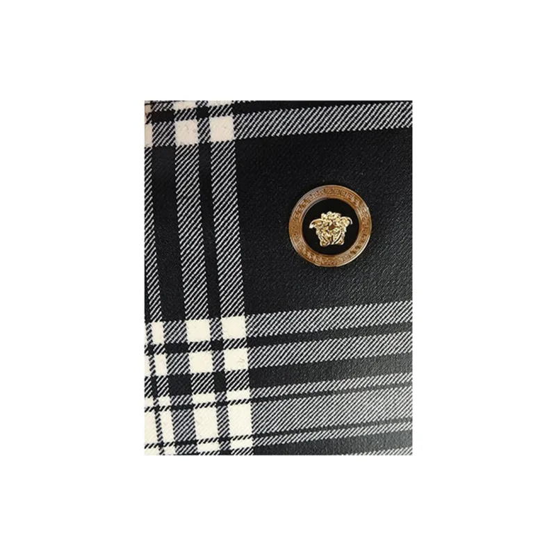 VERSACE Fabric Coin Purse Clutch Men's Black/White Gray Plaid-3