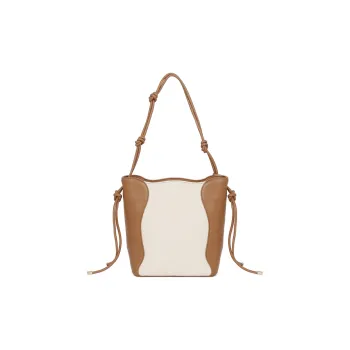 CHISIY Artificial Leather With Textile Tote Bag, Water Bucket Bag, Shoulder Bag Large Size Women's White & Brown
