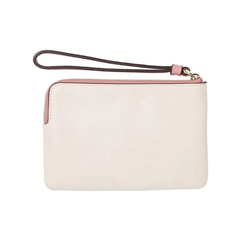 COACH Wristlet Leather Wrist Bag Coin Purse, Clutch Small Size Women's White-4
