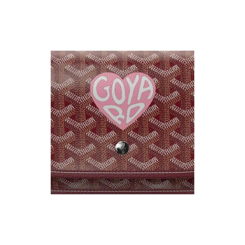 GOYARD Canvas With Leather Envelope Bag Crossbody Bag Shoulder Bag Unisex Burgundy & Light Pink Small Heart-5
