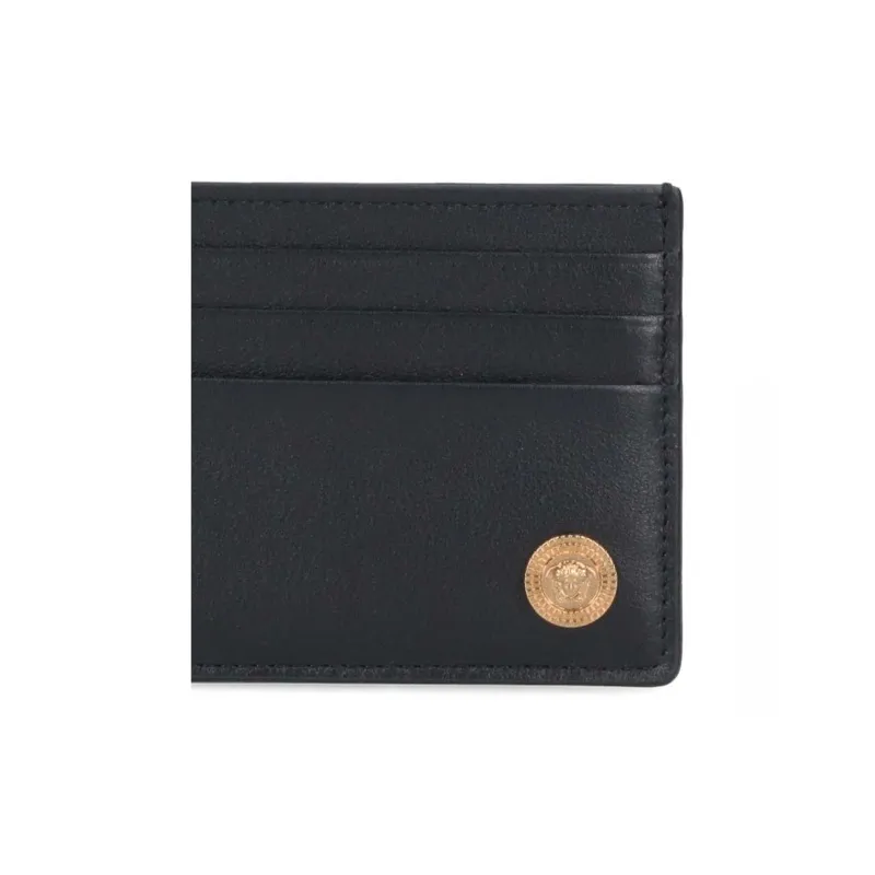 VERSACE MEDUSA BIGGIE Series Soft Grained Cow Leather Card Holder Men's Black-4