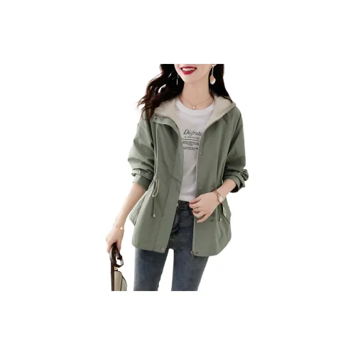 Still quiet Trench Coats Women's Pea Green