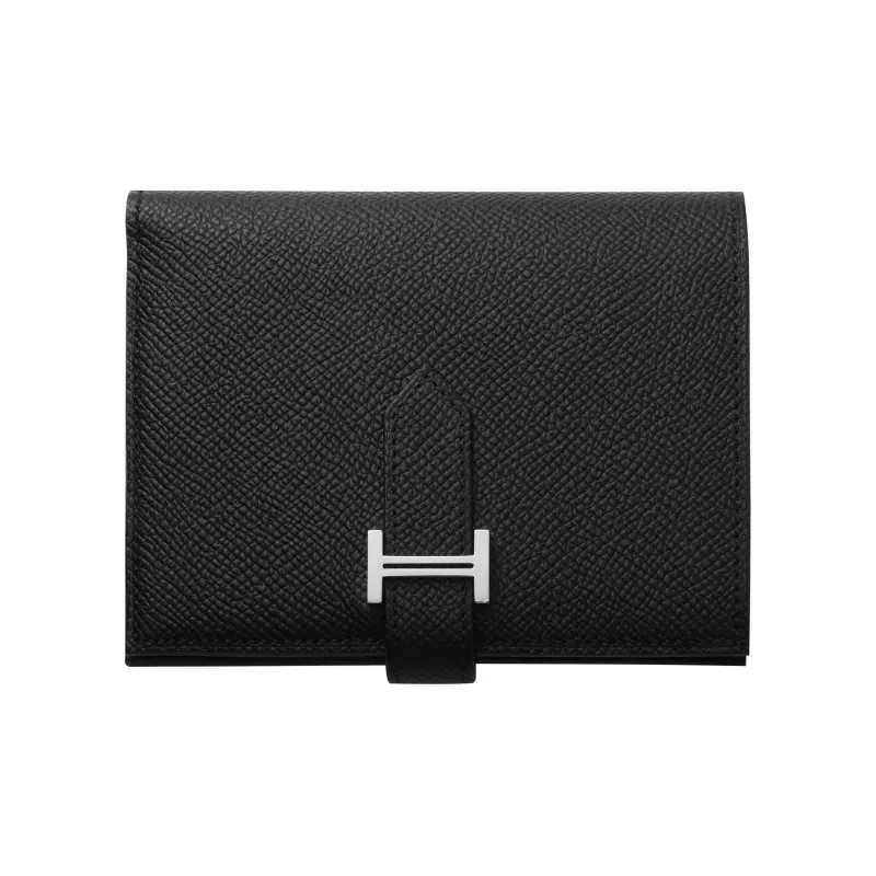 HERMES Bearn Epsom Calfskin Short Wallet Women's Noir Black-1