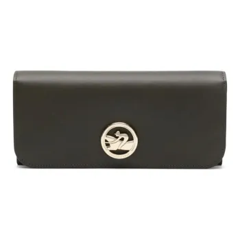LONGCHAMP BOX-TROT Calfskin Clutches Wallets Women's Khaki Green