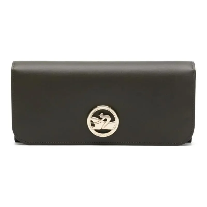 LONGCHAMP BOX-TROT Calfskin Clutches Wallets Women's Khaki Green-0