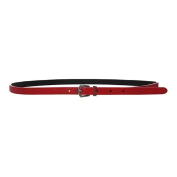 SAINT LAURENT Round Distressed Pin Buckle Leather Belts Women's Red