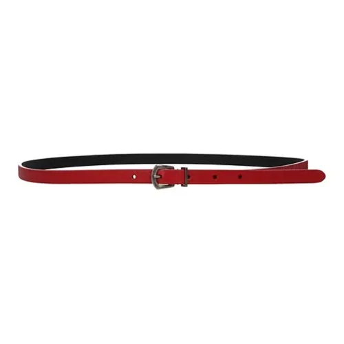 SAINT LAURENT Round Distressed Pin Buckle Leather suedes Women's Red