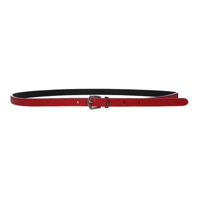 SAINT LAURENT Round Distressed Pin Buckle Leather Belts Women's Red-0