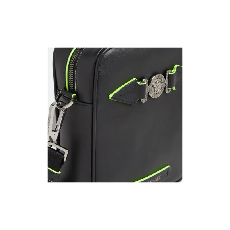 VERSACE Leather Shoulder Bag Crossbody Bag Regular Men's Black/Green-2