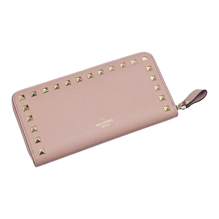Valentino GARAVANI ROCKSTUD Grained Calfskin Wallet Women's Rose Quartz Pure Red-2