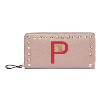 Valentino GARAVANI ROCKSTUD Grained Calfskin Wallet Women's Rose Quartz Pure Red