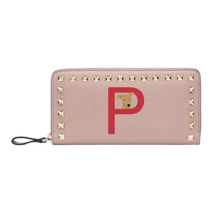 Valentino GARAVANI ROCKSTUD Grained Calfskin Wallet Women's Rose Quartz Pure Red-0