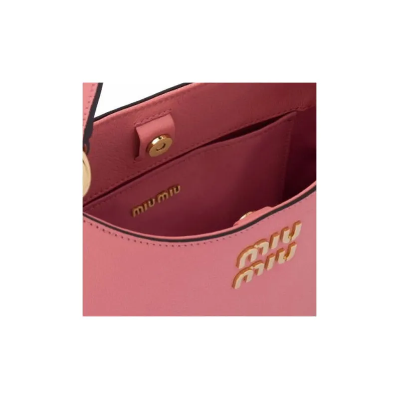 MIU MIU Madras Grained Leather Handbag Shoulder Bag Crossbody Bag Unisex Pink & Purple-4