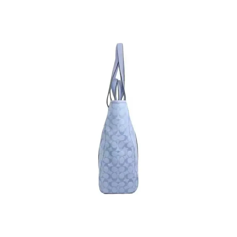 COACH Denim With Leather Tote Bag Shopping Bag Shoulder Bag Handbag Unisex Light Blue-3