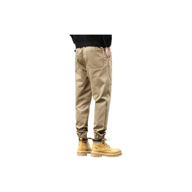 Jeep Loose Fit Elastic Cuff Solid Color Trendy Youth Tie Up Elastic Waistband Ankle Length Pants Men's-5