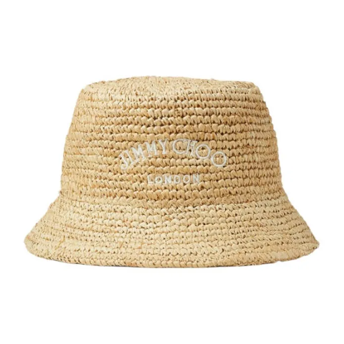 Jimmy Choo Atena Logo embroidered Raffia Hat-0