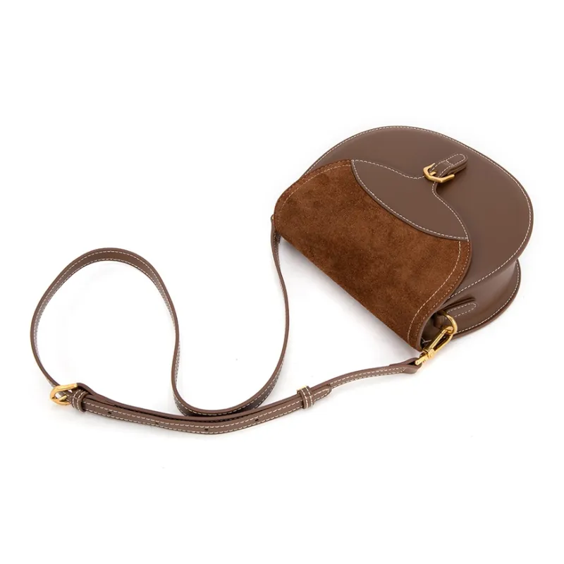 VENOF Cow Leather Saddle Bag, Shoulder Bag Women's Roman Hair/Vanji Coffee-3