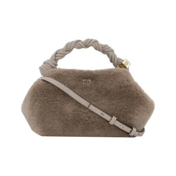 GANNI Recycled Polyester Crossbody Handbags Small Size Women's Light Gray